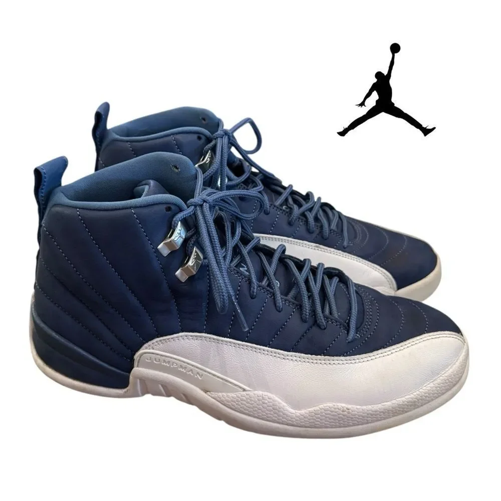 Air Jordan 12 Retro Men's Stone Blue Legend Blue Basketball Shoes Sneakers 10